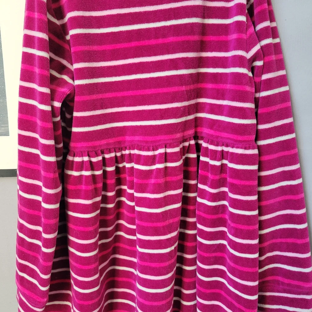 Hanna Andersson Girl's Signature Striped Velour Play Dress Pink 120 or 6-7‎